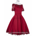 Wholesale Good Quality Elegant New O Neck Short Sleeve Red Champagne Lace Short A Line Bridesmaid Dresses LBS18